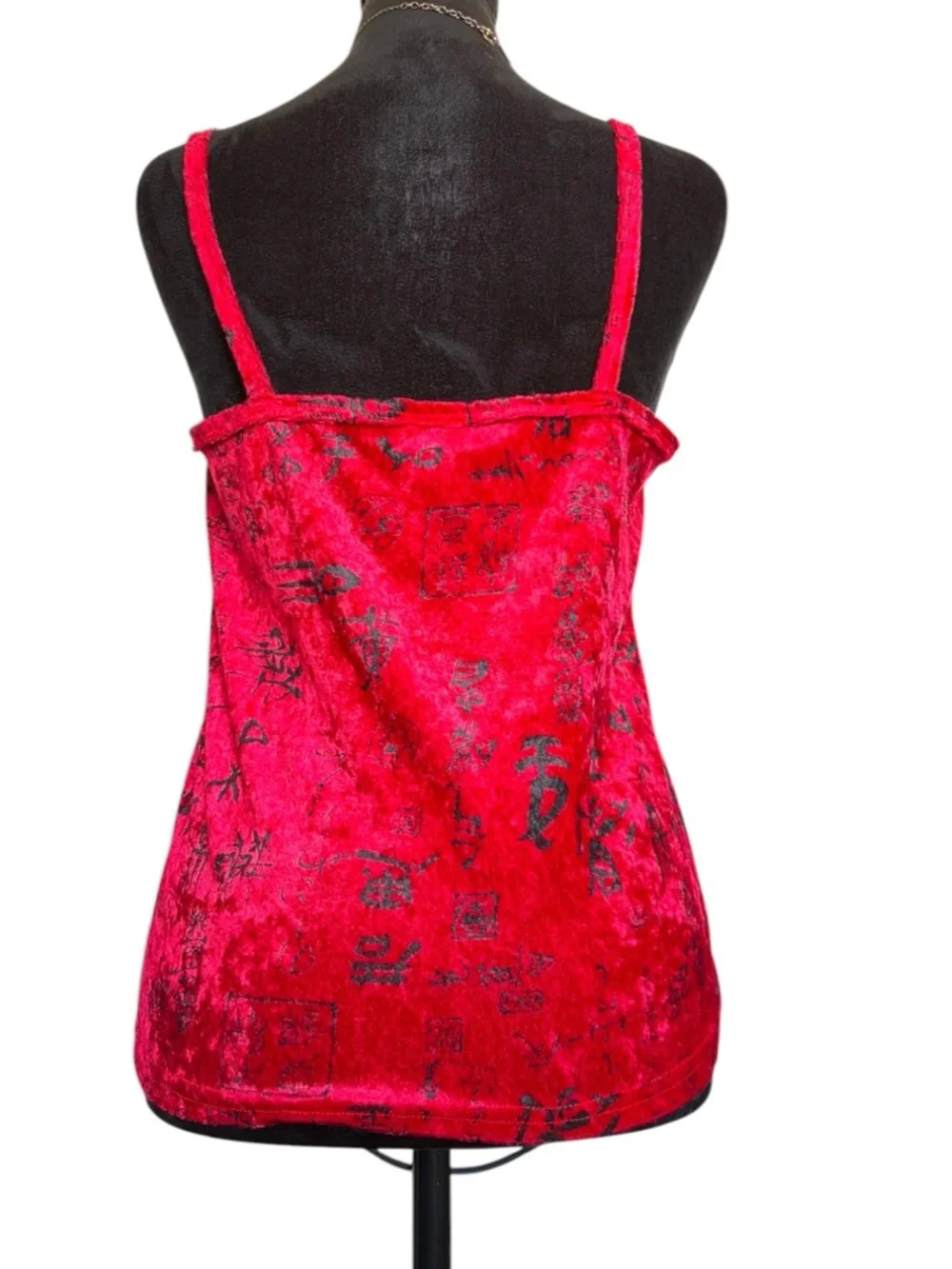 Red Velvet Asian-Inspired Sleeveless Spaghetti Strap Tank Top Y2K 90s - Picture 3 of 5